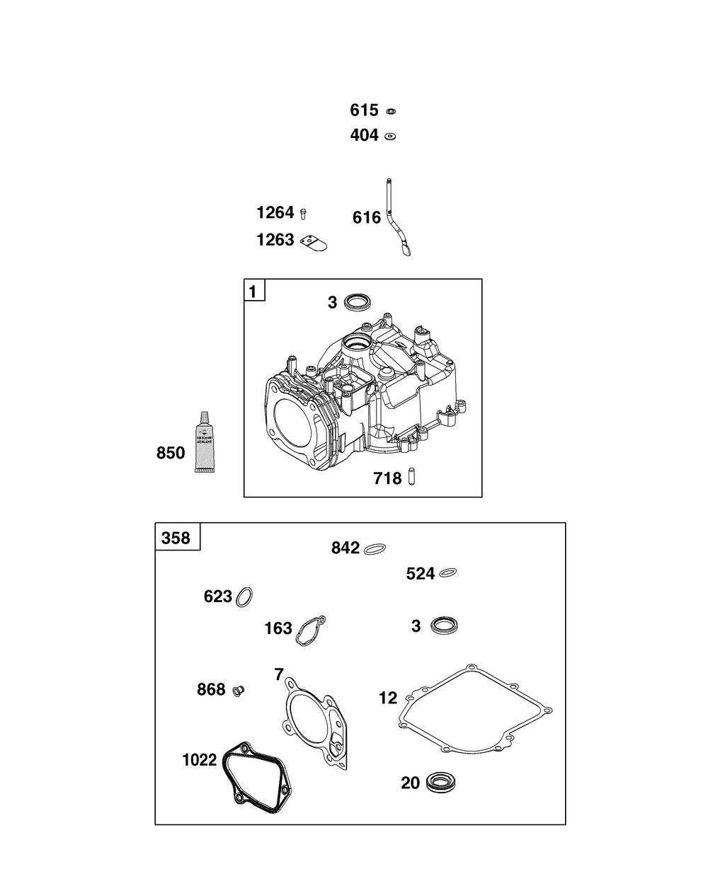 Cylinder Group Diagram and Parts List for 020000 - 09Z999 Briggs and Stratton Engine